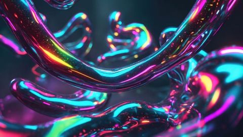Futuristic iridescent tubes with neon colors and dynamic flow
