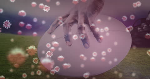 Football Play with Covid Virus Overlay Symbolizing Health Challenges