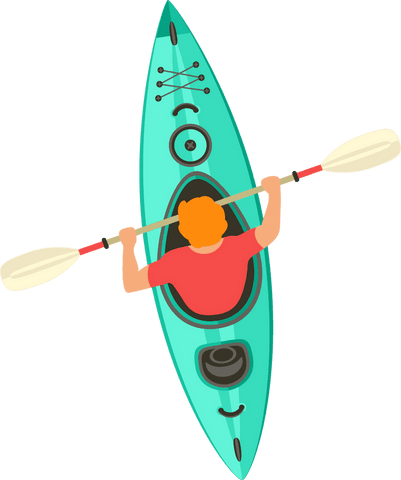 Transparent background illustration featuring lone kayaker