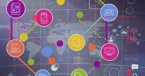 Global Digital Network with Media Communication Icons