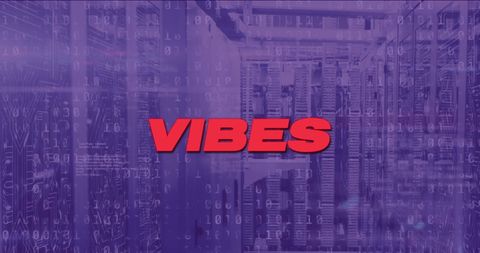 Digital data center with binary code and vibes theme