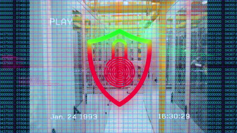 Data Security in Server Room with Digital Interface Overlay