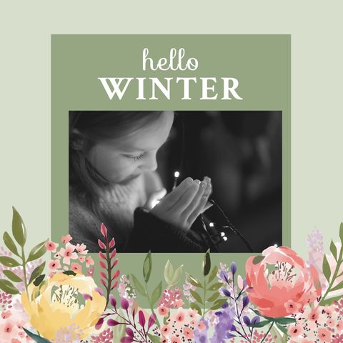 winter greeting card with floral design and festive lights - Download Free Stock Templates Pikwizard.com