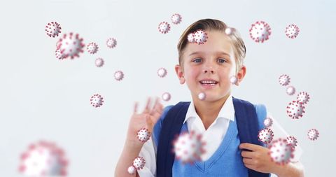 Happy Schoolboy Amidst Animated Virus Cells