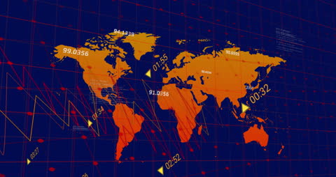Global Financial Data Illustration on Dark World Map