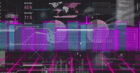 Futuristic Digital Cityscape with Neon Colors and Data Visuals - Download Free Stock Images Pikwizard.com