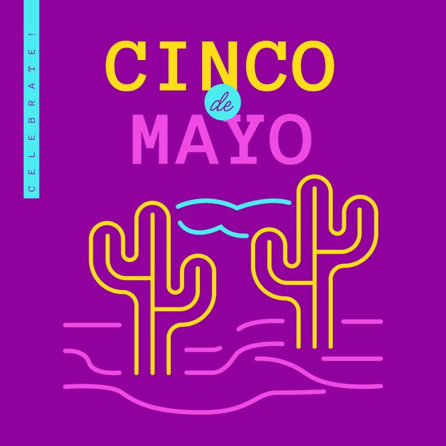 Colorful Cinco de Mayo Poster with Cactus Illustrations on Purple Background - Download Free Stock Templates Pikwizard.com