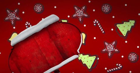 Festive Snowflakes and Wooden Sign on Red Background