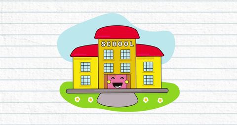 Cheerful Cartoon School Building With Smiling Entrance - Download Free Stock Images Pikwizard.com