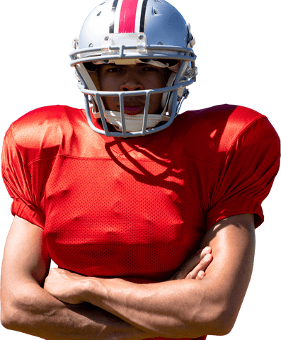 Confident american football player on transparent background
