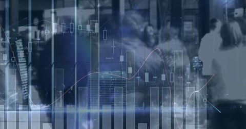 Urban Financial Data Overlays and Crowd Movement - Download Free Stock Images Pikwizard.com