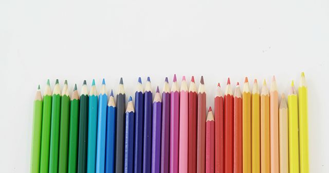 Row of Colorful Pencils on White Background in Rainbow Order - Download Free Stock Images Pikwizard.com