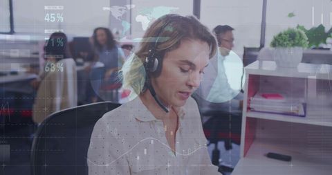 Customer Support Representative Using Headset in Modern Office