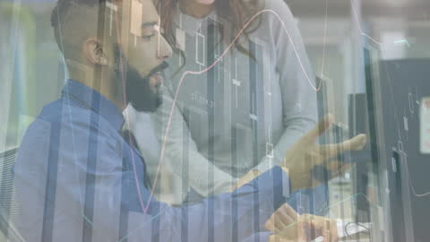 Financial Data Overlay Office Teamwork Collaboration