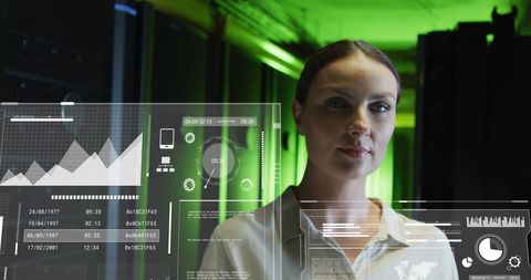 Woman Analyzing Digital Graphs in Modern Server Room - Download Free Stock Images Pikwizard.com
