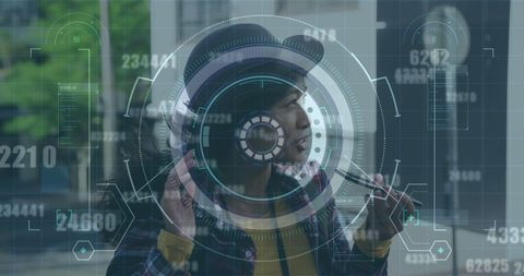 Asian Woman on Smartphone with Futuristic Data Overlay - Download Free Stock Images Pikwizard.com