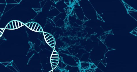 Spinning dna strands with glowing light trails