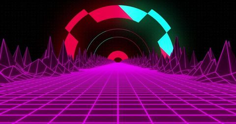 Futuristic Neon Grid with Digital Red Circles