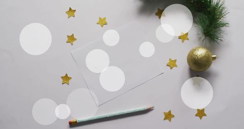 Blank Christmas Card with Festive Gold Decorations
