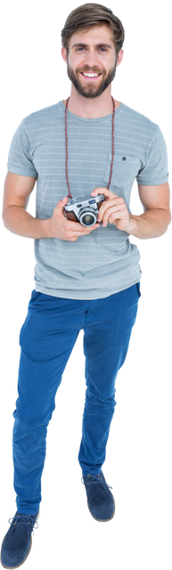 Portrait of Smiling Young Man with Digital Camera Transparent Background - Download Free Stock Videos Pikwizard.com