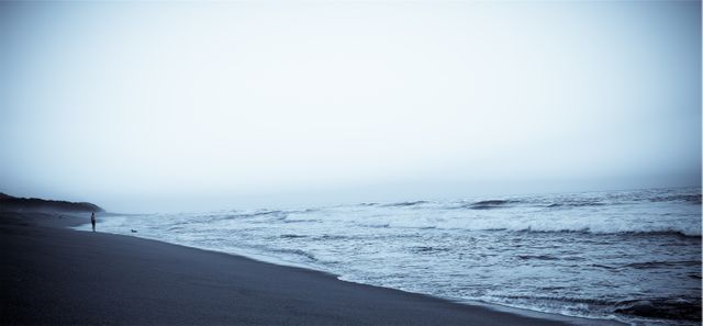 Lone Figure Walking Along Quiet Beach at Dawn - Download Free Stock Photos Pikwizard.com