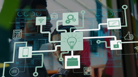 Digital Brainstorm Concept with Flowchart and Social Media Icons