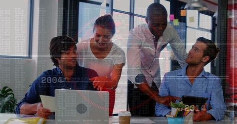 Diverse team collaborating on digital finance data