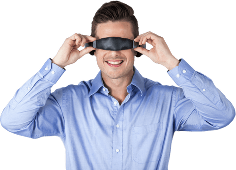 Transparent Smiling Man Holding Blindfold under Chin - Download Free Stock Videos Pikwizard.com