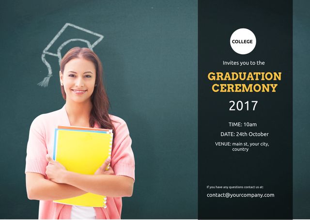 Professional Graduation Ceremony Invitation with Smiling Graduate - Download Free Stock Templates Pikwizard.com