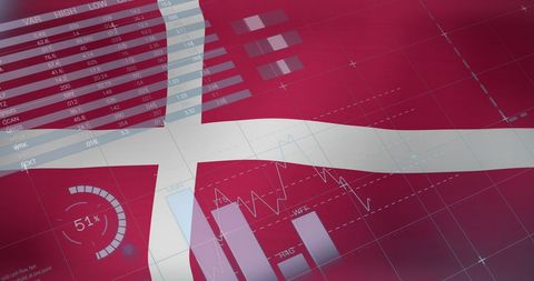 Data Analytics Overlay on Danish Flag Symbolizing Finance Technology - Download Free Stock Images Pikwizard.com