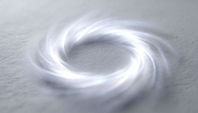 Ethereal luminous spiral ring on textured pale gray paper minimalist glow background