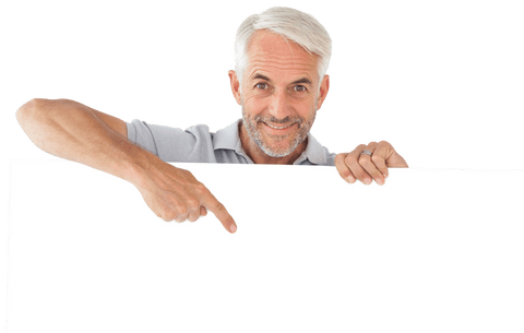 smiling senior caucasian man presenting large transparent poster - Download Free Stock Videos Pikwizard.com