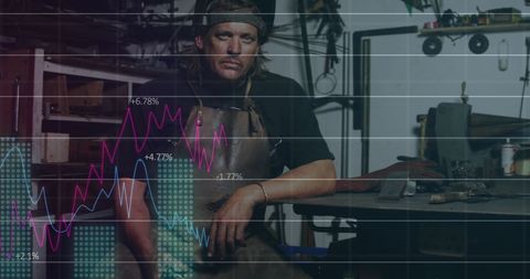 Statistical Data Overlay on Male Worker in Workshop
