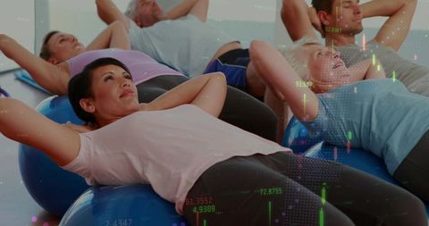 Group Crunching on Stability Balls for Core Strength and Balance with Data Overlay