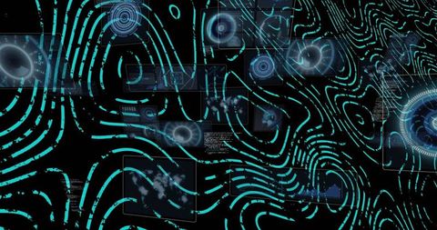 Abstract digital interface with teal contours in futuristic vr space