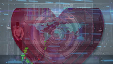 Futuristic Data Visualization with Heart and World Map