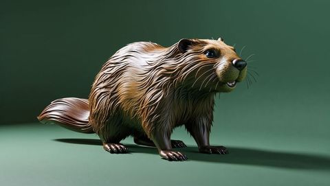 Detailed beaver-like rodent sculpture with realistic fur