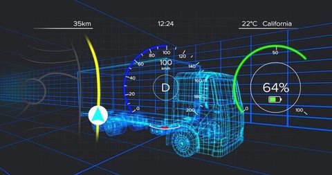 Futuristic Truck Display with Virtual Navigation Interface