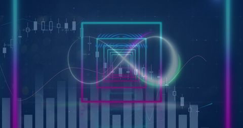 Neon infinity with digital stock market graphics