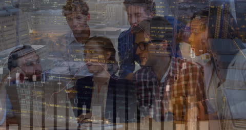 Double Exposure of Businesspeople Collaborating on Financial Analysis