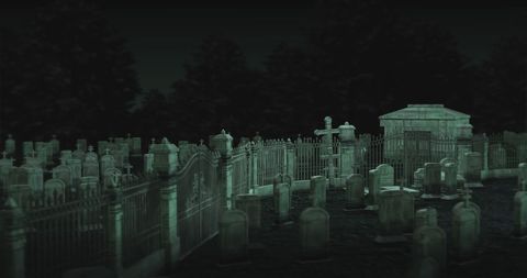 Eerie Cemetery at Night with Tombstones - Download Free Stock Images Pikwizard.com