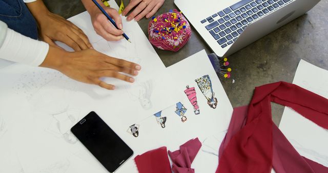 Fashion Designers Sketching New Look with Laptop on Desk - Download Free Stock Images Pikwizard.com