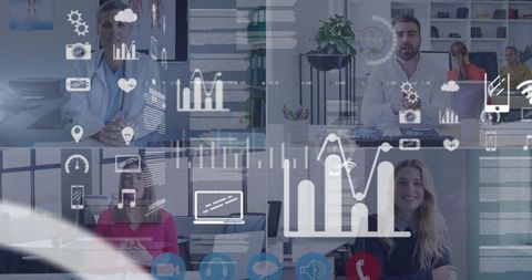 Virtual Digital Interface with Video Call and Statistics Overlay - Download Free Stock Images Pikwizard.com