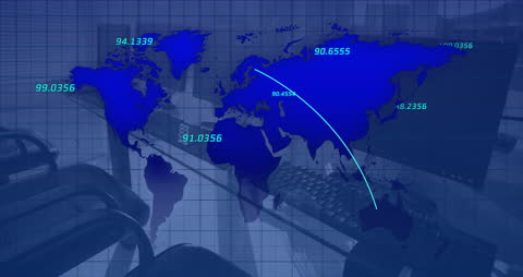 Global Financial Data Animation over Office Sky