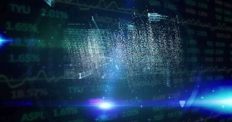 Rotating particle sphere in futuristic digital dashboard