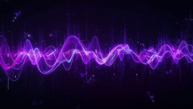 Neon Purple Waveform in Futuristic Digital Landscape