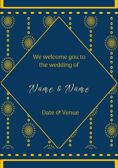 Elegant Indian Pattern Wedding Invitation Template in Blue and Gold - Download Free Stock Templates Pikwizard.com