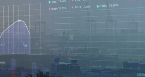Statistical and Stock Market Data Visualized Over Urban Cityscape
