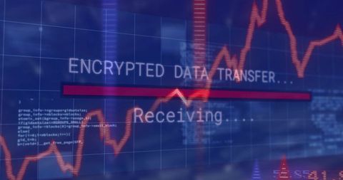 Showing encrypted data transfer receiving progress on digital cybersecurity dashboard