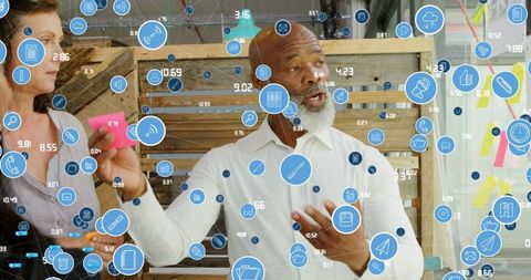 Technology interface and discussing business strategies
